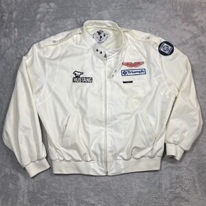 Vintage World Travel Club Bomber Jacket Men XL White Racer Patched 80s 90s